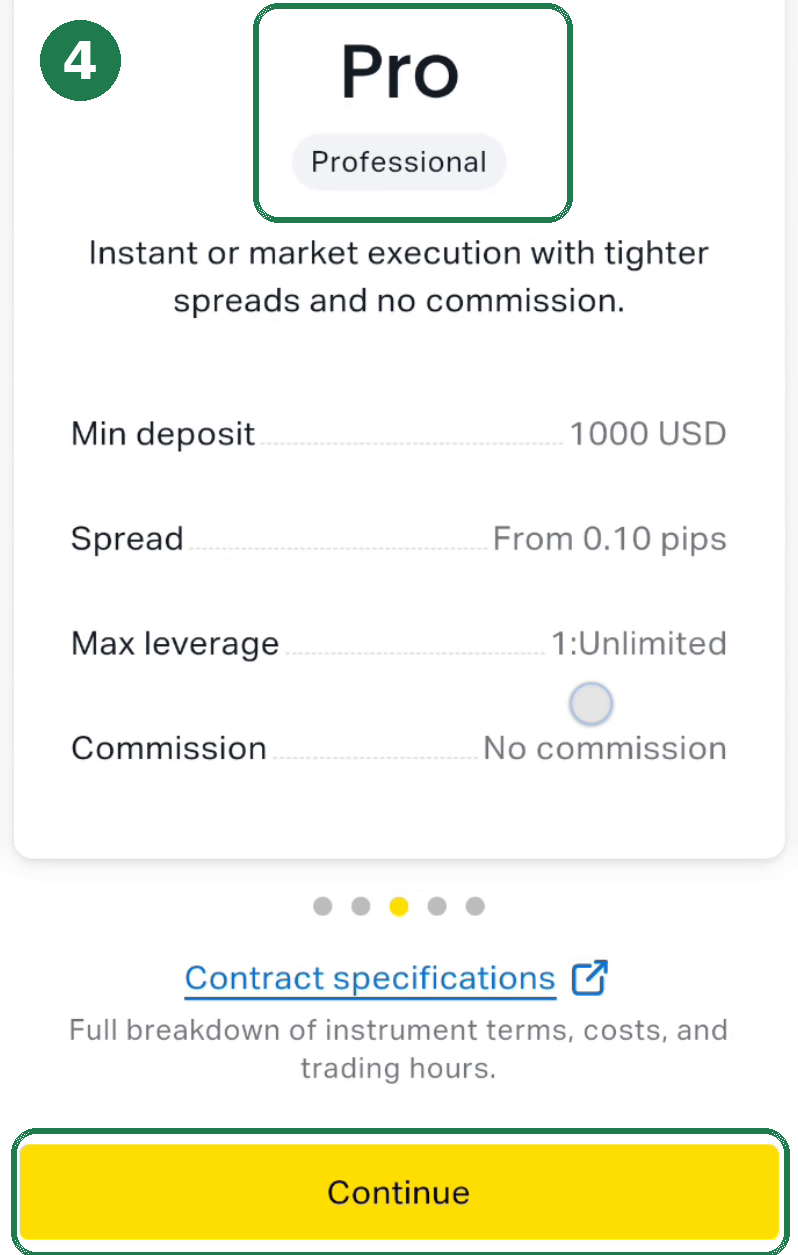 ④ Swipe to the “Pro” account type and tap “Continue”.